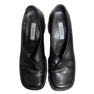 Vintage Aldo Leather Heels Womens EU 37 Square Toe 90s Goth Career Timeless Y2K